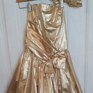 Loralie Original Gold Lame Strapless Dress with Crinoline